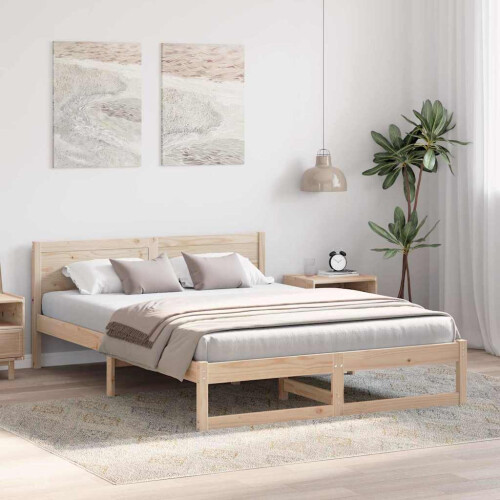 Berkfield Bed Frame with Headboard Natural 150 x 200 cm Solid Pine Wood 2