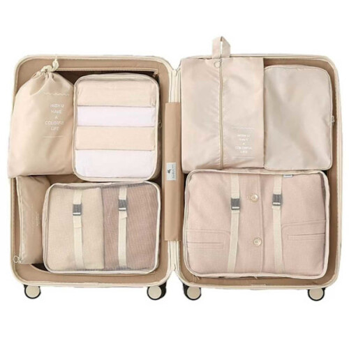 Packkuber för resväska, 7 st. väskinsatser, beige 1