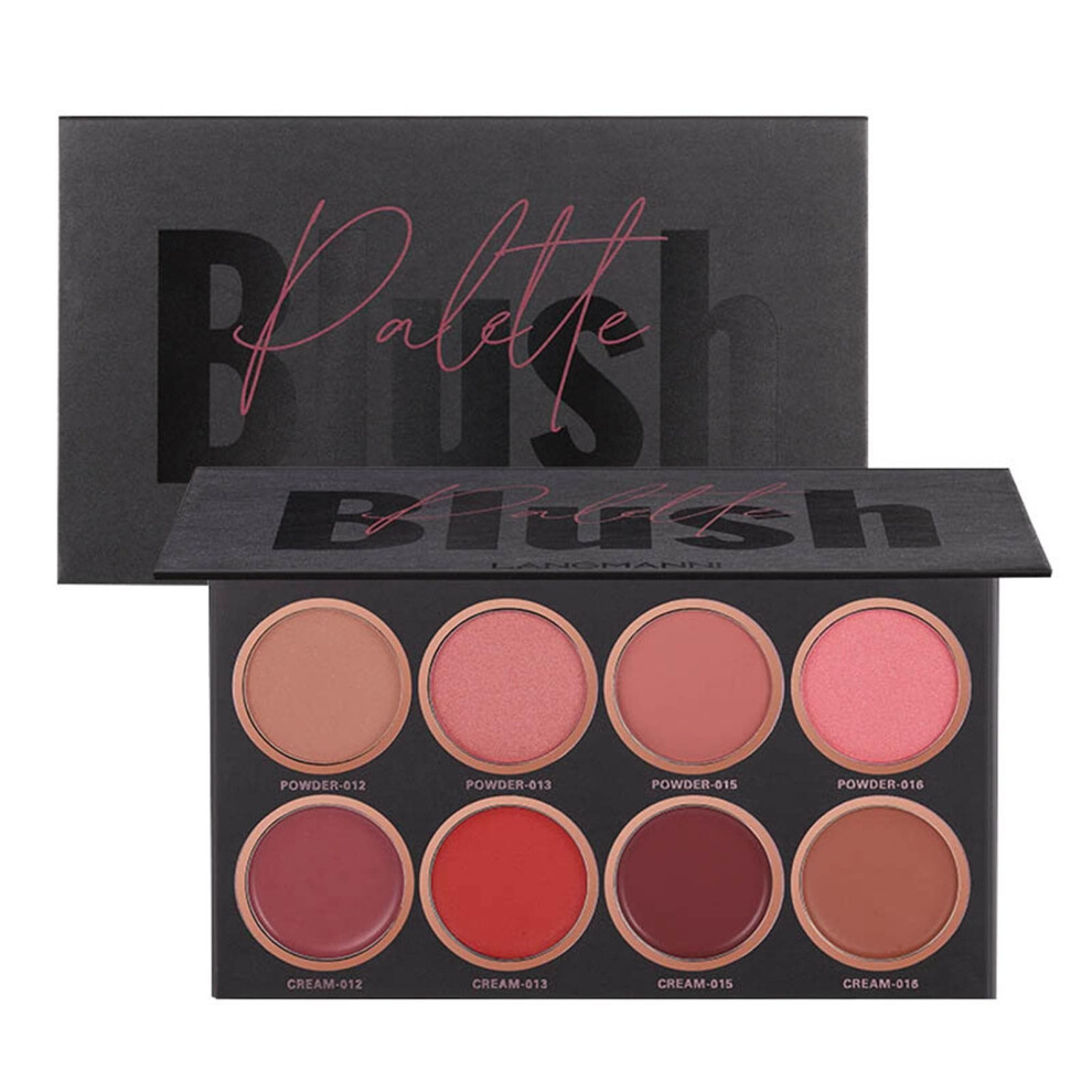8 Color Matte and Shimmer Blush Palette, Long Lasting Natural Face Powder for Travel Makeup