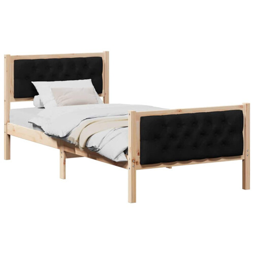 Berkfield Bed Frame with Headboard Black 90 x 200 cm Solid Pine Wood 2