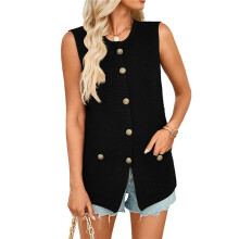 Women'S 2025 Summer Sweater Vest Sleeveless Knit Cardigan Button Down Tank Tops Black L