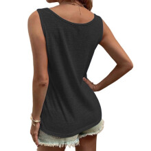 Women'S Button Front Tank Top 2025 Summer Casual Loose Fit Scoop Neck Sleeveless Tops Dark Gray L