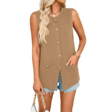 Women'S 2025 Summer Sweater Vest Sleeveless Knit Cardigan Button Down Tank Tops Khaki M