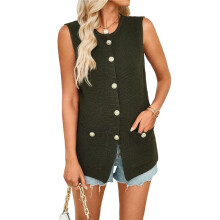 Women'S 2025 Summer Sweater Vest Sleeveless Knit Cardigan Button Down Tank Tops Military Green S