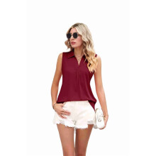 Sleeveless Tops for Women - Summer V Neck Casual Tank Tops Loose Solid Collar Shirts Claret M