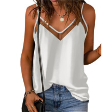Tank Top for Women V Neck Dressy Flowy Summer Tank Blouse Loose Fit Spaghetti Strap Shirt White XL