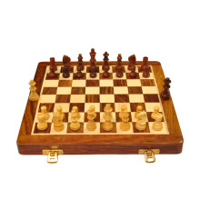 10 Inch Wooden Chess Set with Extra Queens, Compact Travel Board for Home and OntheGo Play