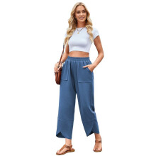 Women Baggy Wide Leg Pants Casual Elastic Waisted Palazzo Harem Pants with Pockets L