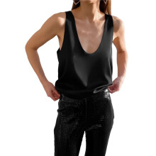 Womens Summer U Neck Satin Sleeveless Casual Tank Tops Black S