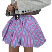 Women'S Striped Elastic Waist Bubble Skirt Flared A   Puffy Skirts  S