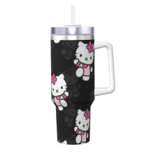 Personalizovaný pohár Hello Kitty 40 oz s rúčkou a slamkou - Cestovný hrnček na kávu z nehrdzavejúcej ocele s viečkom - Darčeky pre ženy,