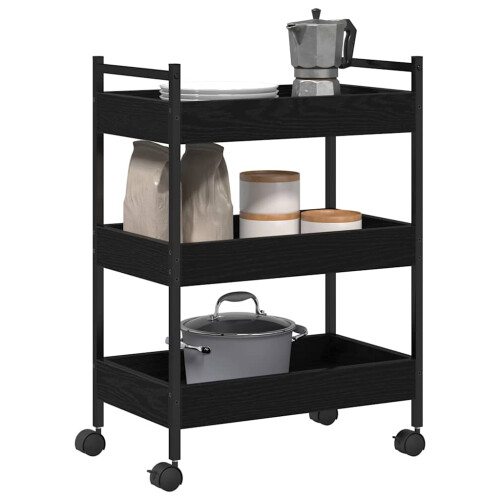 Berkfield Kitchen Trolley Black oak 50 x 30 x 70 cm Engineered Wood 2