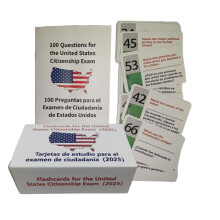US Citizenship Test Flash Cards with Bilingual Booklet, English Spanish 100 USCIS Civics Questions Study Guide Set