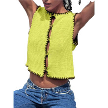 Womens Sweater Vest Sleeveless Button Down Tank Tops Spring Summer Cropped Cardigan 2025 Knit Top Yellow S