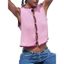 Womens Sweater Vest Sleeveless Button Down Tank Tops Spring Summer Cropped Cardigan 2025 Knit Top  M