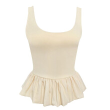 Women'S Bubble Hem Tank Top Scoop Neck Backless Sleeveless Patchwork Peplum Going Out Babydoll Shirts Apricot S