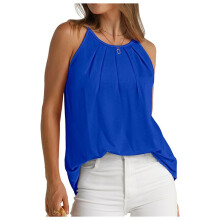 Womens Pleated Tank Tops Spaghetti Strap Camisole Halter Tops Curved Hem Fashion 2025 XL
