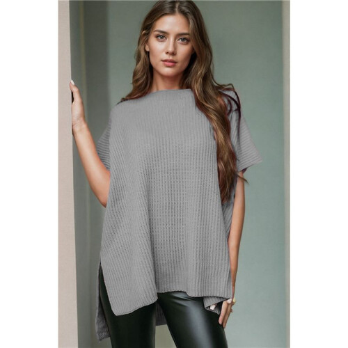 Women'S Loose Dropped Shoulder Short Sleeve Pullover Sweater Light Gray L 2
