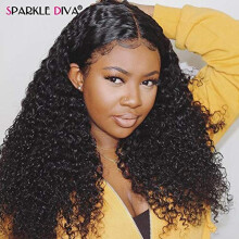 Long Kinky Curly 360 Lace Frontal Wig Remy Brazilian Human Hair Medium Brown Swiss Lace Natural Hairline