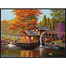 1000 Piece Wooden Jigsaw Puzzle Autumn Forest Hut Waterwheel Scene for Adults and Families Durable Construction
