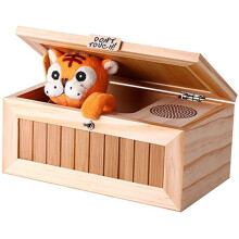 Wooden Tiger Useless Box Model A, Automatic Switch Off Funny Desk Toy for Home and Office
