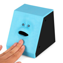 Face Bank Coin Eating Savings Bank for Kids, Battery Operated Interactive Money Box Blind Box Blue