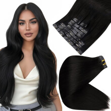 Clip in Human Hair Extensions 20 Inch Seamless Flat Weft Remy Black Straight 120g for Black Women