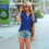 Damen Kurzarm Top Dunkelblau L 5