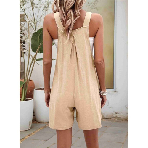 Solid Color Short Overalls Apricot S 1