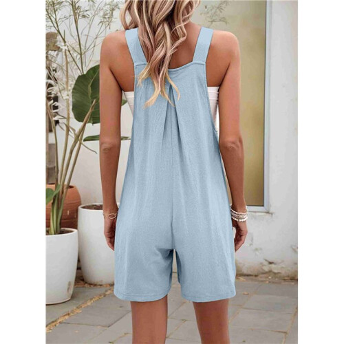 Solid Color Short Overalls Sky  M 1