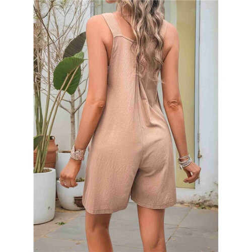 Solid Color Short Overalls Brown XL 1