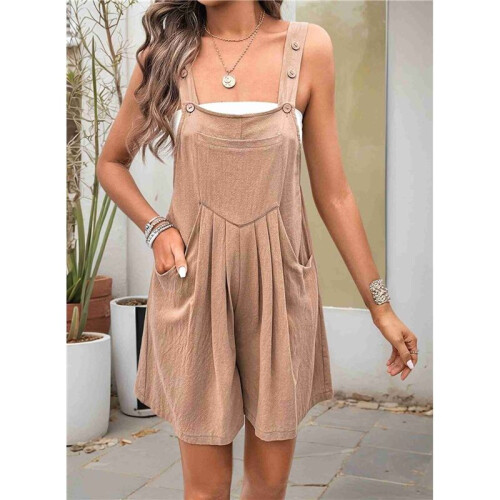 Solid Color Short Overalls Brown XL 2