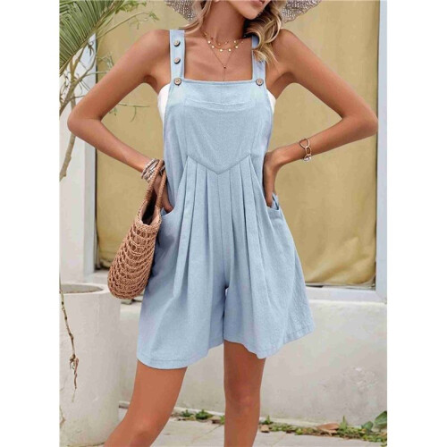 Solid Color Short Overalls Sky  XL 2
