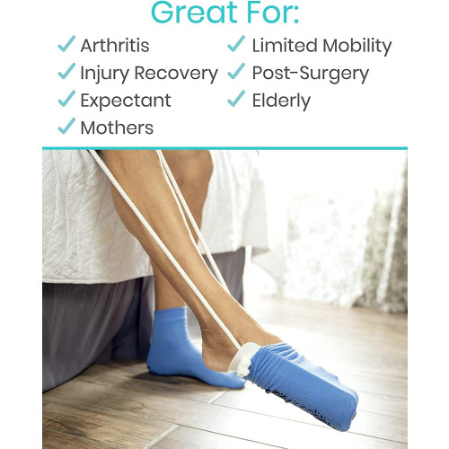 Sock Aid for Seniors with Long Pulling Straps, Easy On and Off Compression Sock Helper Tool 1