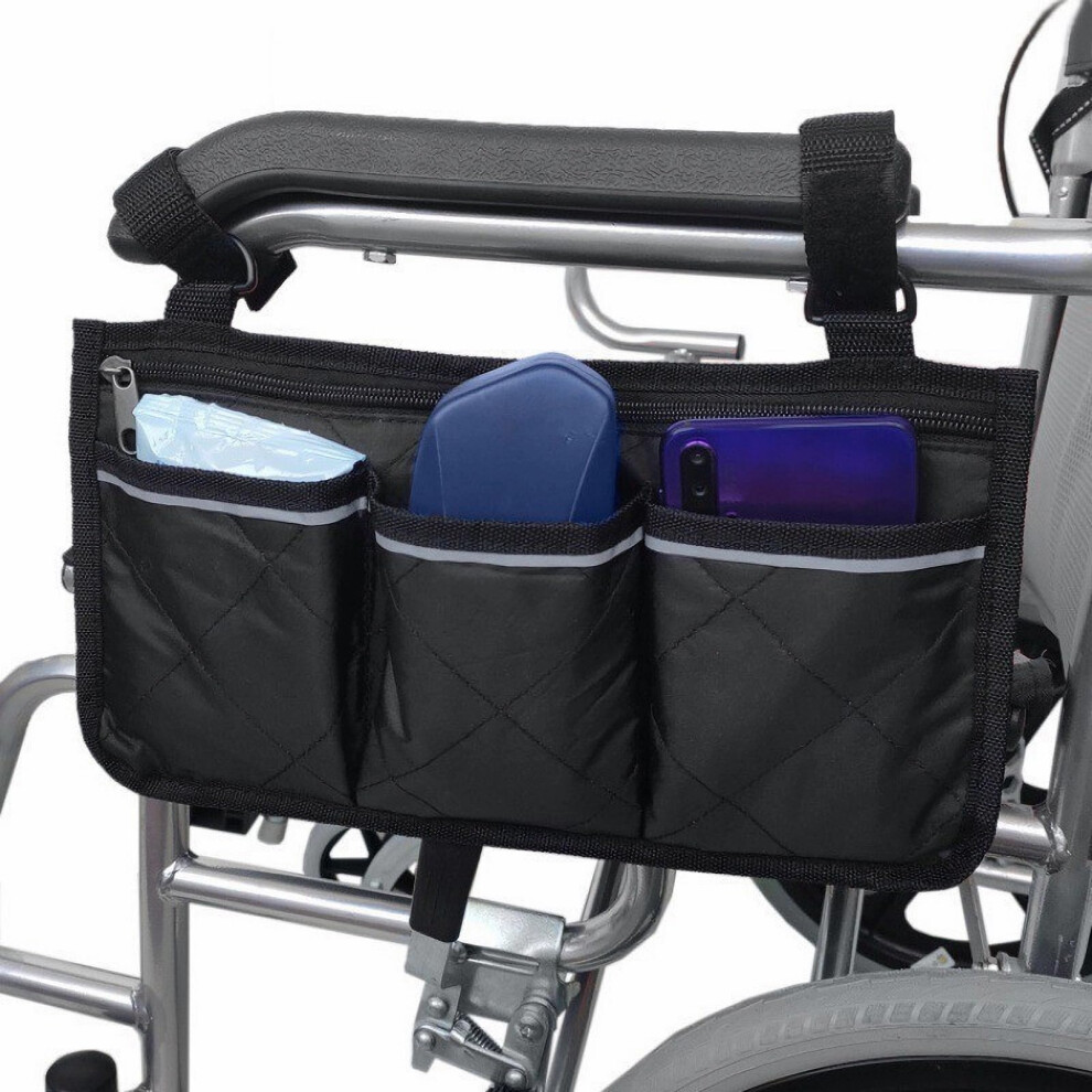 Wheelchair Side Bag Organizer with Multiple Pockets, Universal Armrest Pouch for Easy Access Storage