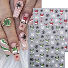 Christmas Nail Stickers Set Red and Green Self Adhesive Christmas Nail Art Decals Festive Snowflake Elk Design 2Pcs