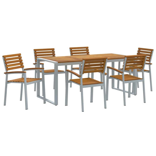Berkfield Garden Dining Set 7 pcs Grey Solid Acacia Wood 1