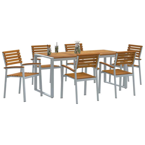 Berkfield Garden Dining Set 7 pcs Grey Solid Acacia Wood 2