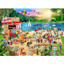 1000 Piece Jigsaw Puzzle for Adults, Thick Durable Pieces, Colorful Lake Picnic Design with Poster