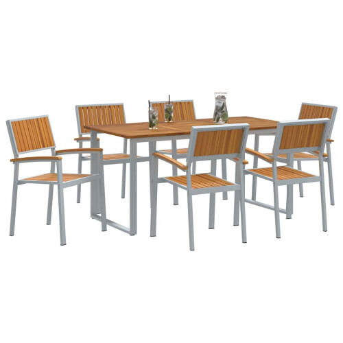 Berkfield Garden Dining Set 7 pcs Grey Solid Acacia Wood 2