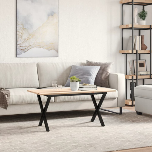 Berkfield Coffee Table X-Frame 90x40x45 cm Solid Wood Pine and Steel 2