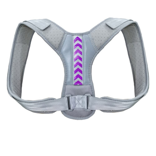 Adjustable Posture Corrector and Back Support Belt for Better Alignment, Unisex Breathable Gray Purple Small