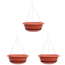 3Sets Hanging Flower Pots Dark Red Plastic Planter for Garden Balcony