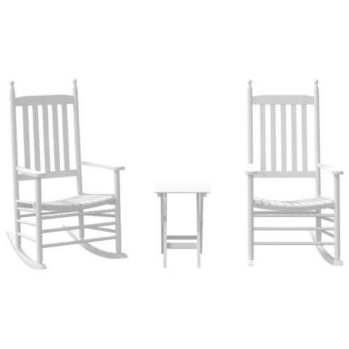 Berkfield Rocking Chairs 2pcs with Foldable Table White Solid Wood Poplar 1