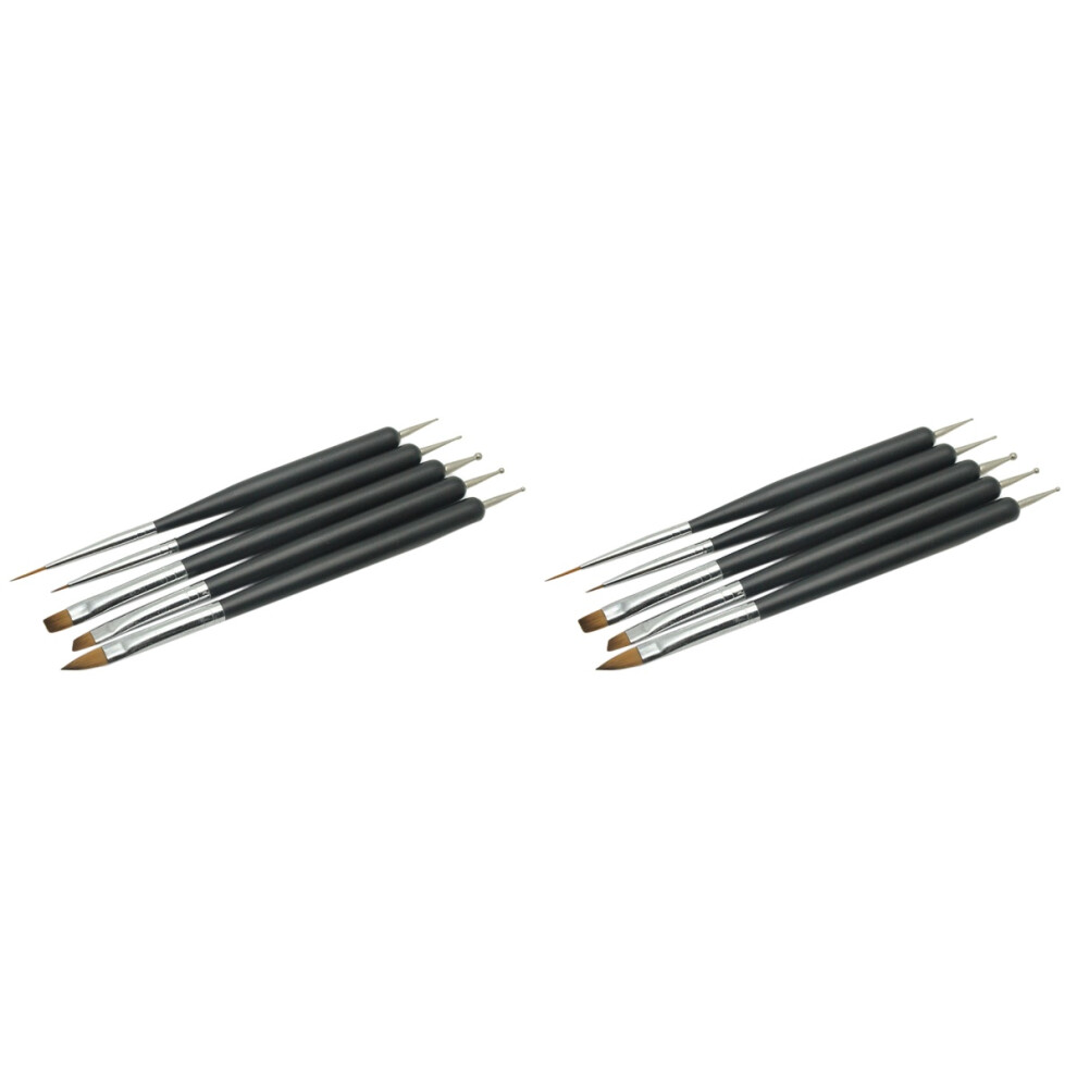 Ohphcall Black 10Pcs Professional Nail Art Pen Brush And Dotting Tool For Nails