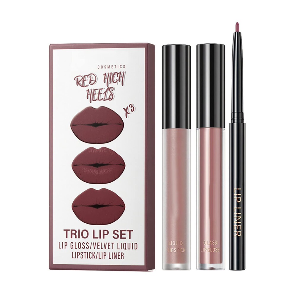 Plumping Lip Gloss Trio Set Non Sticky Long Lasting  Shine Moisturizing with Lip Liner 3ml