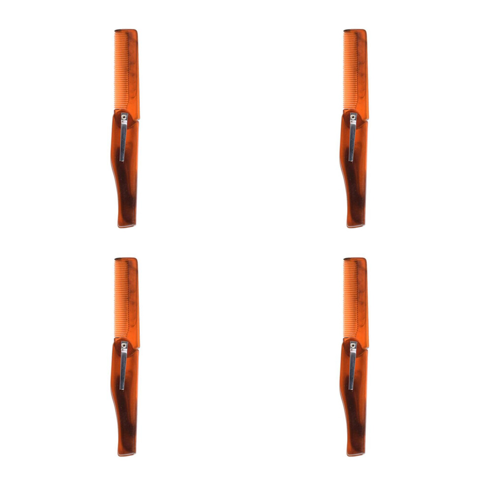 Happyyami Unisex Brown 4Pcs Foldable Pocket Comb For Men Travel Hair And Beard Grooming