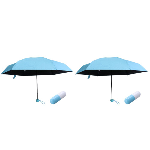 2Pcs Portable Foldable Umbrellas with Capsule Case Sky Blue Anti-Uv