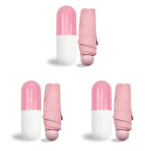 3Pcs Pink Anti-Uv Compact Umbrella with Durable Capsule Carrying Case