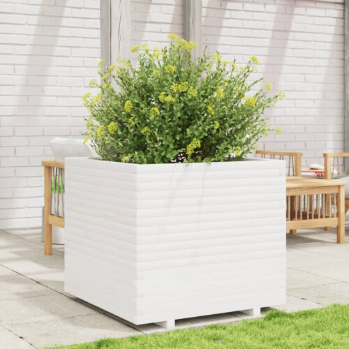 Berkfield Garden Planter White 80x80x72 cm Solid Wood Pine 2